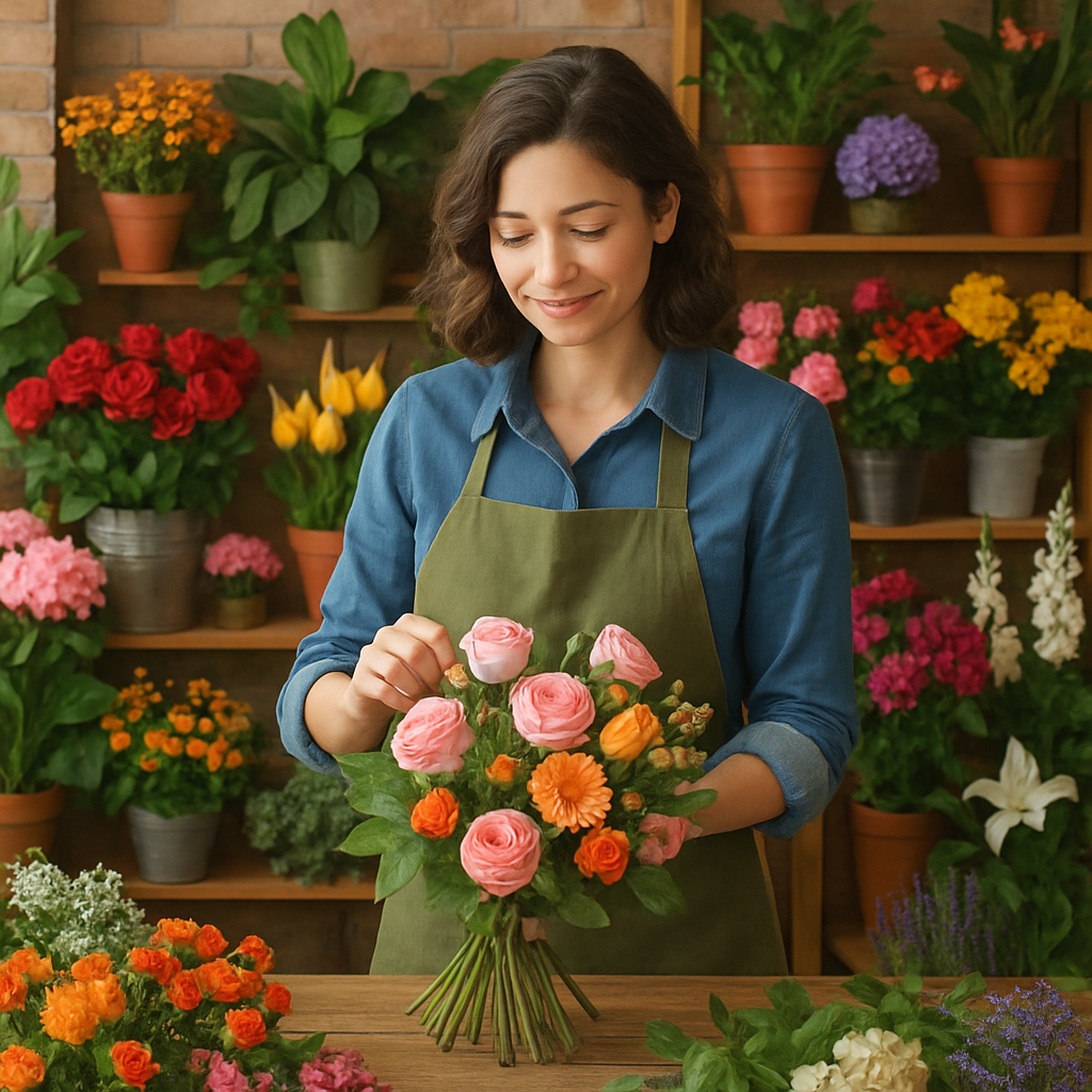 Fleuriste travaillant dans une boutique de fleurs